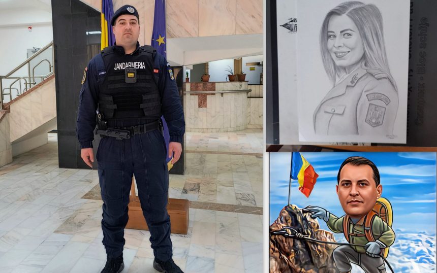 VIDEO si FOTO Plutonierul Sorin Madalina Voinea jandarmul artist din Vrancea care creeaza portrete in creion si caricaturi digitale