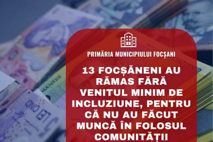 13 focsaneni nu beneficiaza de venitul minim de incluziune din cauza lipsei muncii in folosul comunitatii