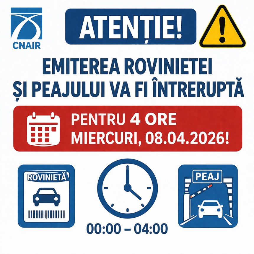 Emiterea rovinietei va fi suspendata timp de 4 ore miercuri