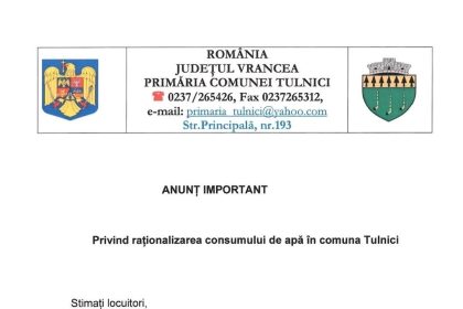 Apel catre locuitorii din Tulnici Rezervele de apa au atins un nivel critic