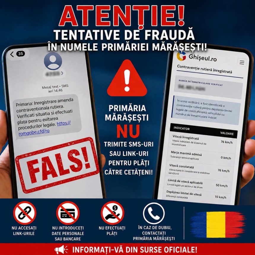 Primaria Maraseshti atrage atentia cetatenilor asupra unor SMS uri false trimise in numele institutiei