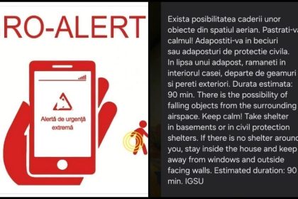 ULTIMA ORA Mesaj RO ALERT in zona Pufesti despre riscul caderii unor obiecte din cer