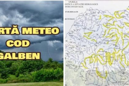 cod galben de ploi torentiale vant vijelii si risc de inundatii locale in vrancea si in alte zone ale tarii harta