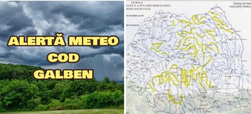 cod galben de ploi torentiale vant vijelii si risc de inundatii locale in vrancea si in alte zone ale tarii harta