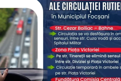 Circulație rutieră modificată în Focșani, pe arterele cu lucrări de modernizare