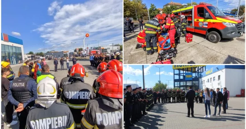 ISU Vrancea, exercițiu la Homelux Focșani pentru incendiu la fotovoltaic