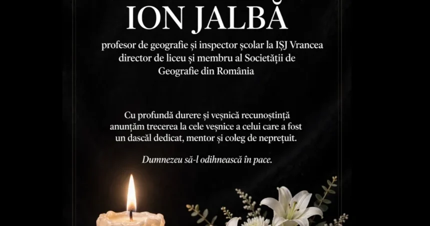 Profesorul Ion Jalbă, inspector școlar și director de liceu, a murit